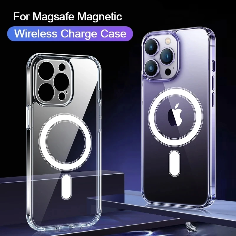 

Original for Magsafe Magnetic Transparent Case For iPhone 14 13 12 11 Pro Max Mini Full Lens Protective Wireless Charging Cover
