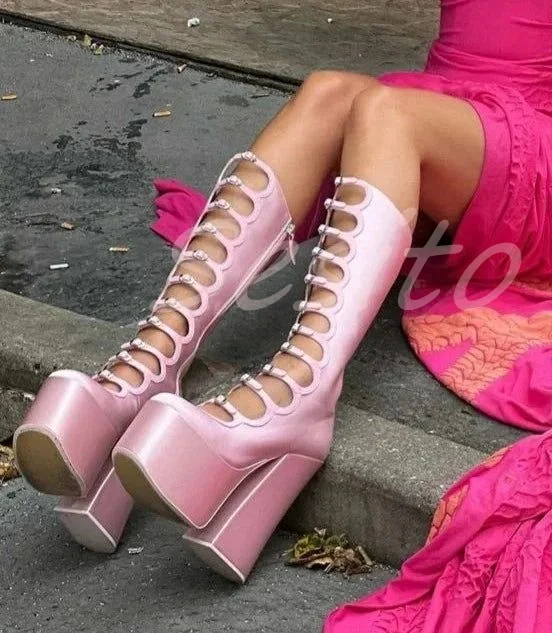 Высокие сапоги до колена на платформе с ремешками и застежкой-молнией