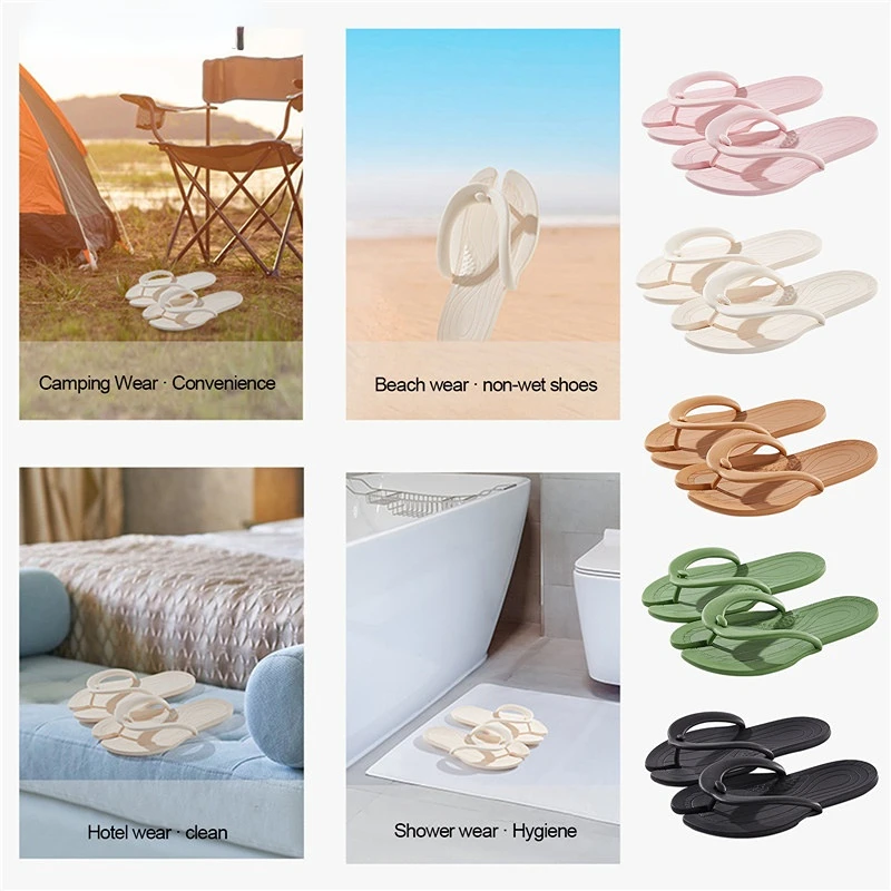 Summer Men Women Foldable Flip Flops Casual Shoes Beach Slides Portable Sandals Non-Slip Bathroom Hotel Travel Light Slippers