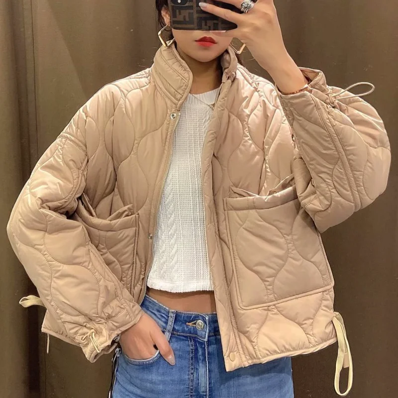 

2021 Autumn and Winter New Women's Long-sleeved Jacket European and American Style Stand-up Collar Loose Casual Cotton Clothing