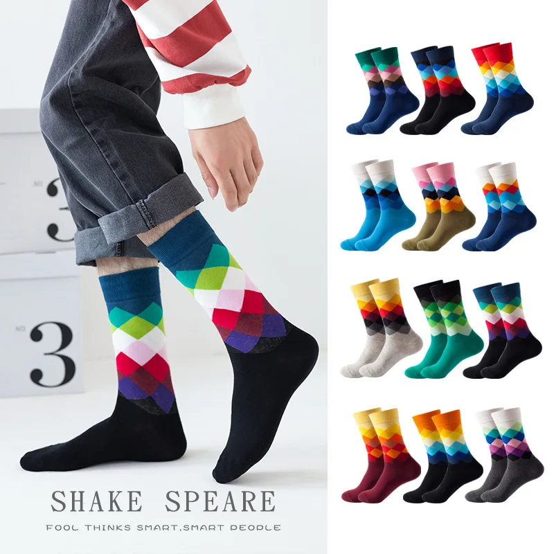 

1pair Combed Cotton Fashion Hip Hop Man woman Socks Harajuku colorful plaind Skateboard checkerboard Happy Socks Funny Sokken