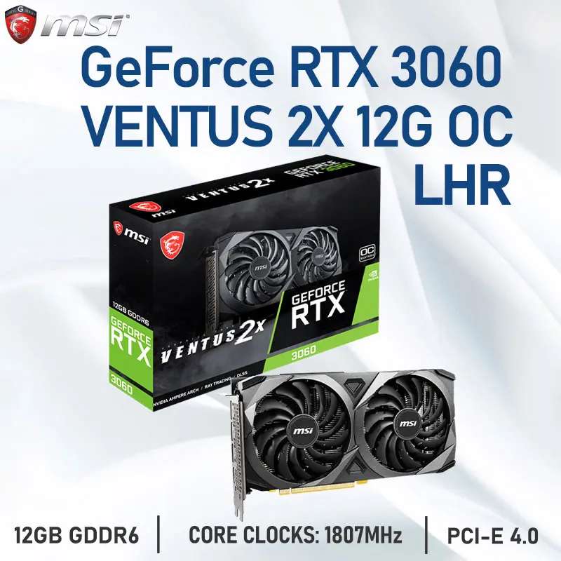 Видеокарты MSI Raphic GeForce RTX 3060 VENTUS 2X 12G OC LHR 12 Гб GDDR6, графические карты 192 бит DP HDMI, совместимые с PCI4.0 GPU для игр