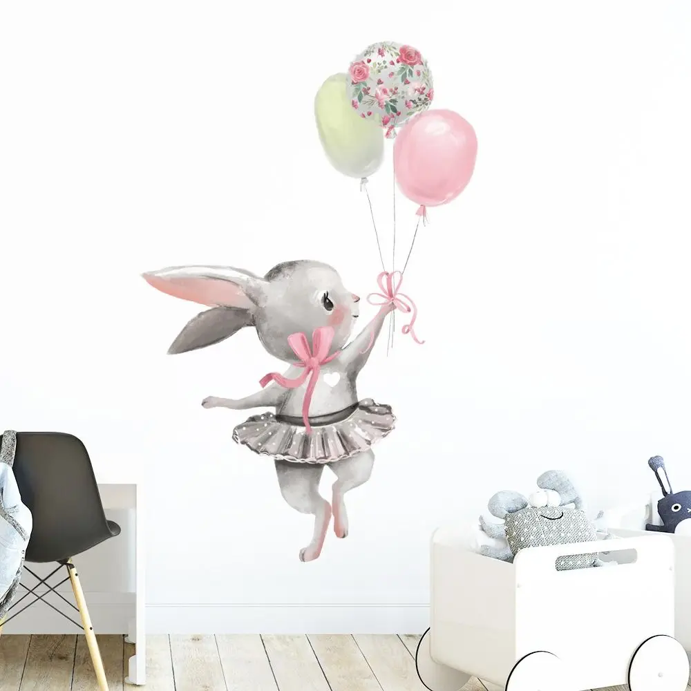 

Watercolor Cartoon Bunny Wall Stickers Baby Nursery Wall Decals for Kids Room Living Room Bedroom Home Decor Rabbit Stickers