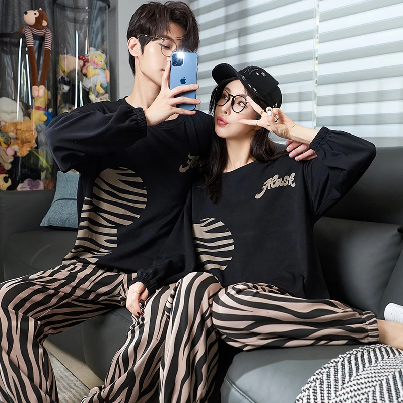 CAIYIER Autumn Winter Couple Pajamas Set Kawaii Lovers Women & Men Sleepwear O-Neck Soft Leisure Nightwear Cartoon Homewear