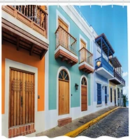 puerto rico shower curtain street in old san juan with colorful houses by the sea caribbean architecture cloth fabri