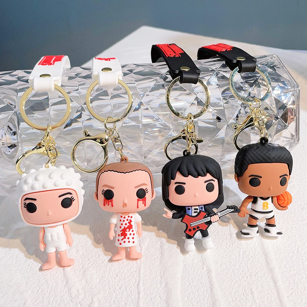 

Horror TV Show Stranger Things Keychain Cosplay Figure Joyce Byers Eleven Silicone Pendant Keyring Car Backpack Accessories Gift