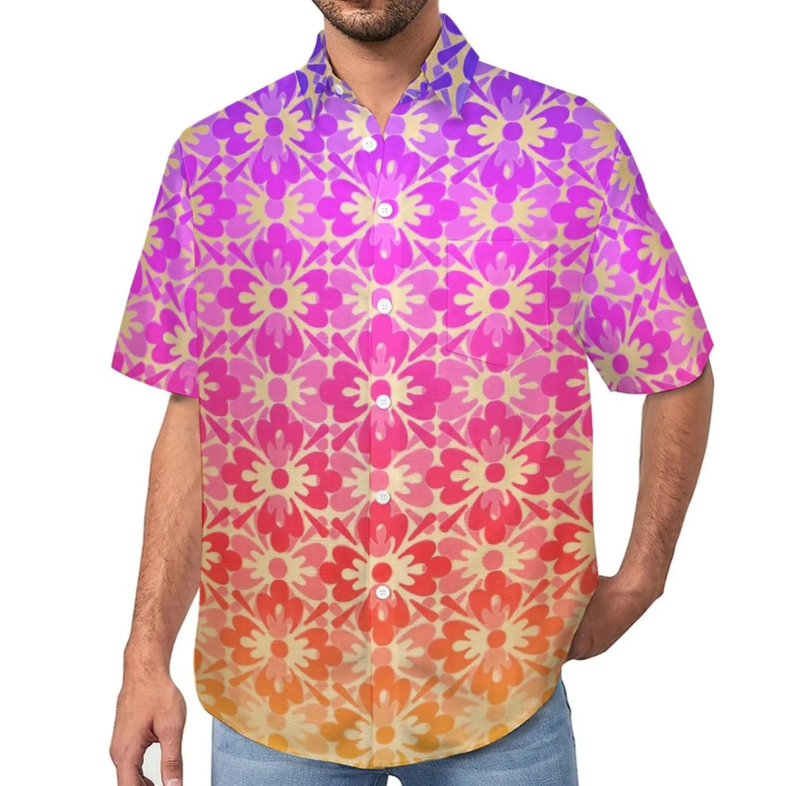 

Повседневная рубашка с радужным цветком, мощная Свободная рубашка для отпуска с цветочным принтом, Гавайские забавные блузки, топы большого размера с коротким рукавом и графическим принтом