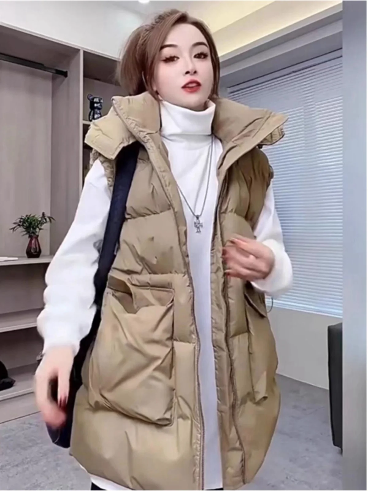 Пуховик с хлопковой подкладкой жилет для женщин средней длины новинка зимы 2024