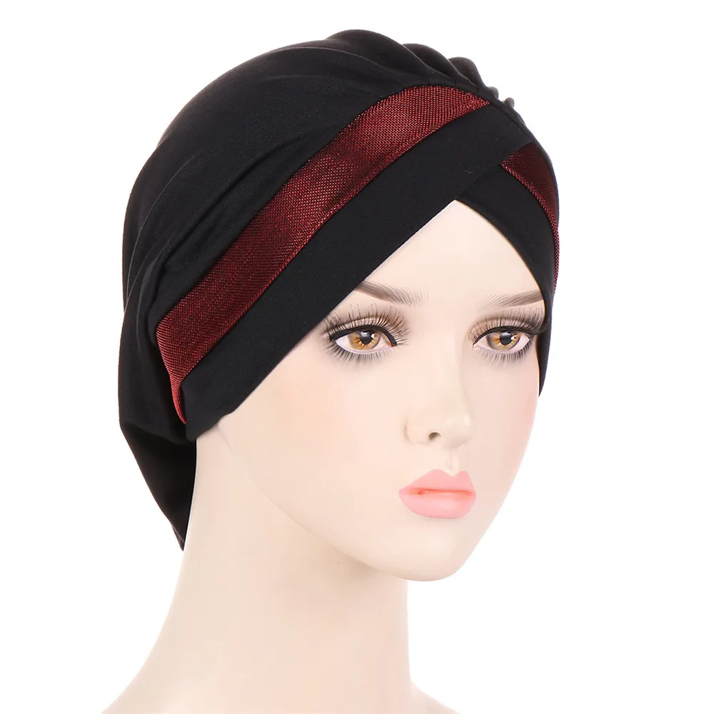 

Underscarf Muslim Glitter Turban Pleated Cross Beanies Women Chemo Cap Inner Elastic Hijab Hat Bonnet Headwrap Scarf Cover Mujer