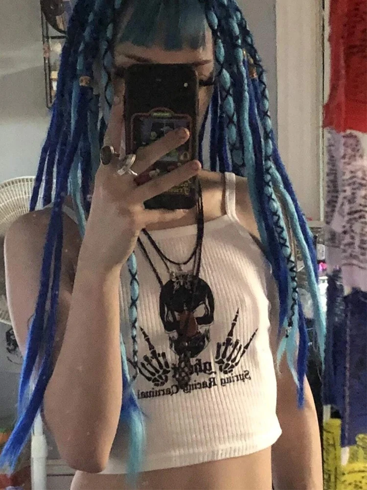 Женский укороченный топ в готическом стиле готический рубчик с принтом черепа и