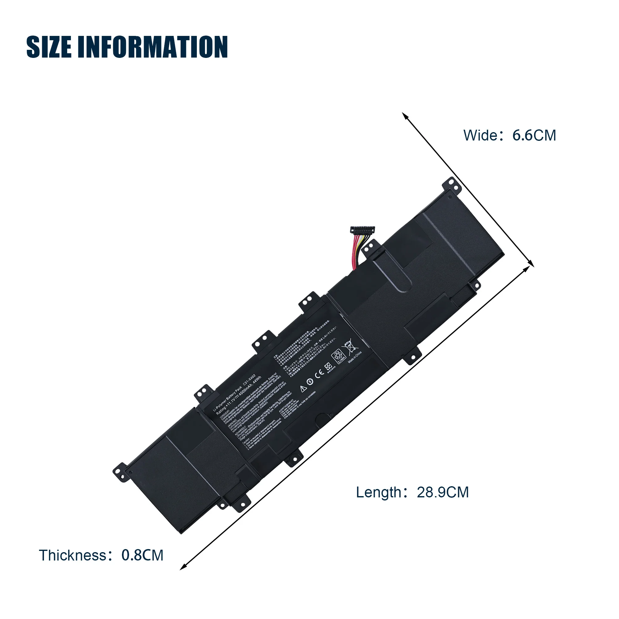 Фото Аккумулятор для ноутбука 11.1V 4000mAh C31-X402 для Asus VivoBook S300 S400 S400C S400E S500 S500C X402 X402C V400C, новый, высокого качества №3