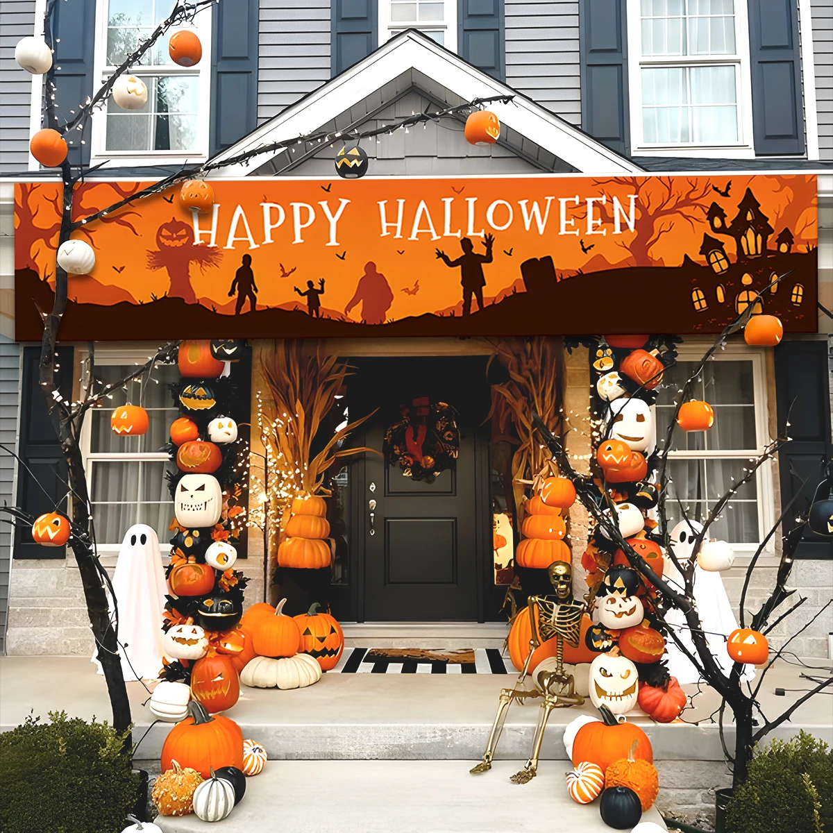250x40 см Счастливый Хэллоуин декорация кровавая летучая мышь Тыква призрак печать