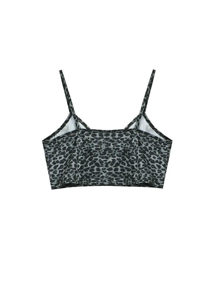 Женская футболка с длинным рукавом белая ажурная на бретелях леопардовым