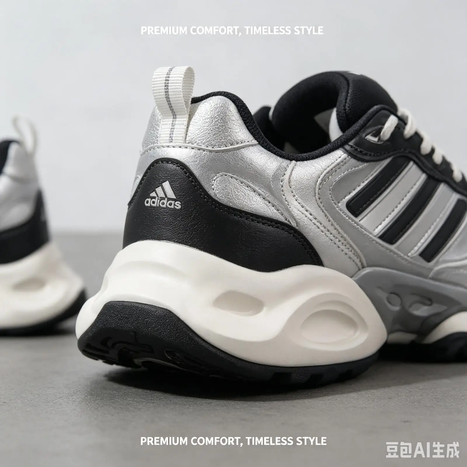 Фото Кроссовки для бега adidas Black White Three Stripes с дышащей сеткой, легкой амортизацией и тремя полосками GW8336 №5