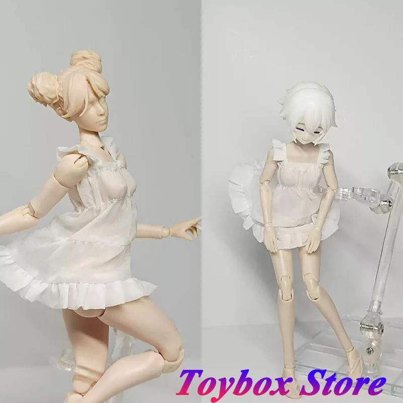 

1/12 Girl Soldier White Cute Cake Skirt Shoulder Strap Design Wire Shaped Dress For 6" Romankey 86Toys Small/Mid-Chest Body
