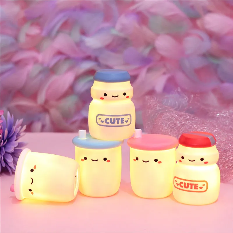 

2022 LED Resin Night lamp decorate desk light battery cute Milk tea 7 Colourful Holiday Creative sleepping bulb for baby bedroom