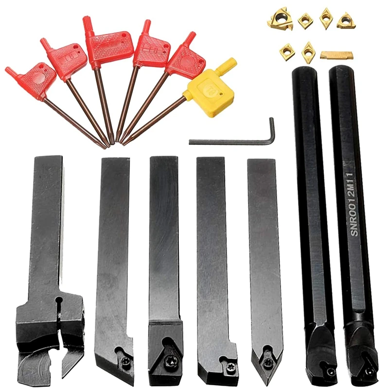 

7PCS Carbide Turning Inserts Lathe Threading Tool Set, 12Mm Indexable Shank Drill Bar Turning Tool With Carbide Inserts