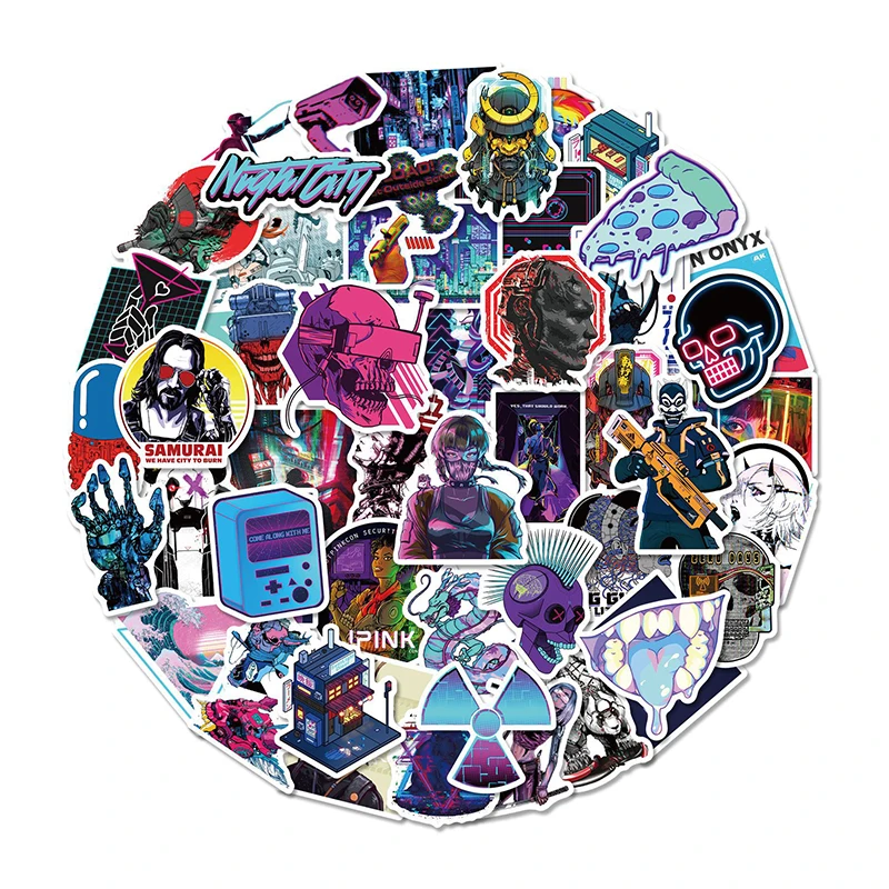 

50 Pcs Cyber Style Graffiti Stickers Punk Harajuku Style Technology Design Sticker Laptop Luggage Waterproof Sticker Decal