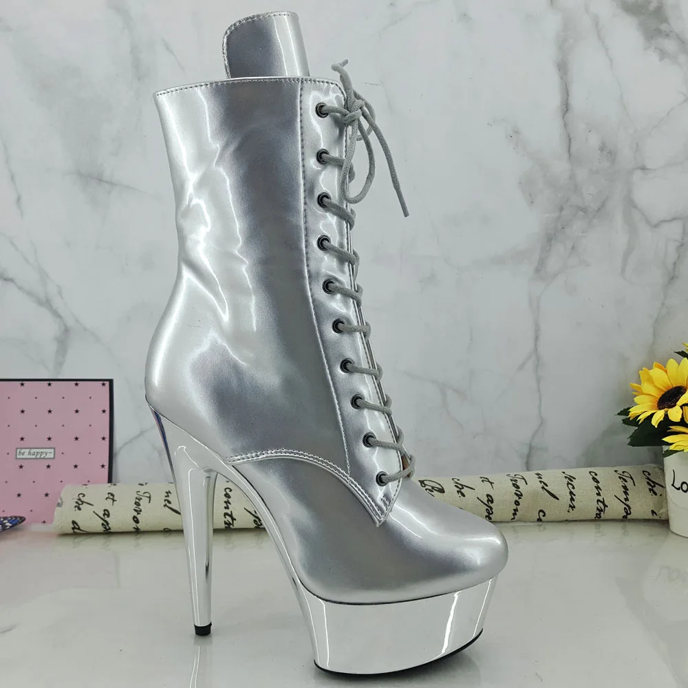 Leecabe Shinny Silver PU Upper 15CM/6Inch Women's Platform party High Heels Shoes Pole Dance shoes