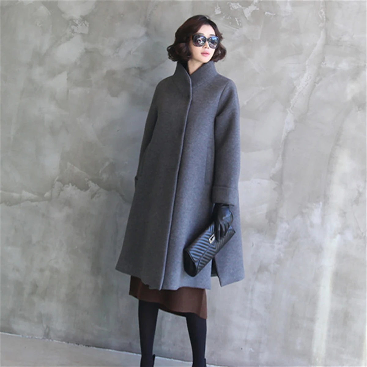 

Женское шерстяное пальто средней длины, Корейская версия, новинка 2022, осенне-зимнее Свободное пальто в стиле Хепберн, Кашемировое шерстяное пальто