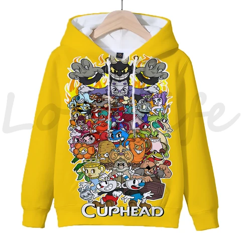 Детские толстовки с капюшоном Cuphead Game Mugman для мальчиков и девочек, толстовки в стиле аниме, милые топы, детские пуловеры с 3D капюшоном, повседневная уличная одежда Sudadera