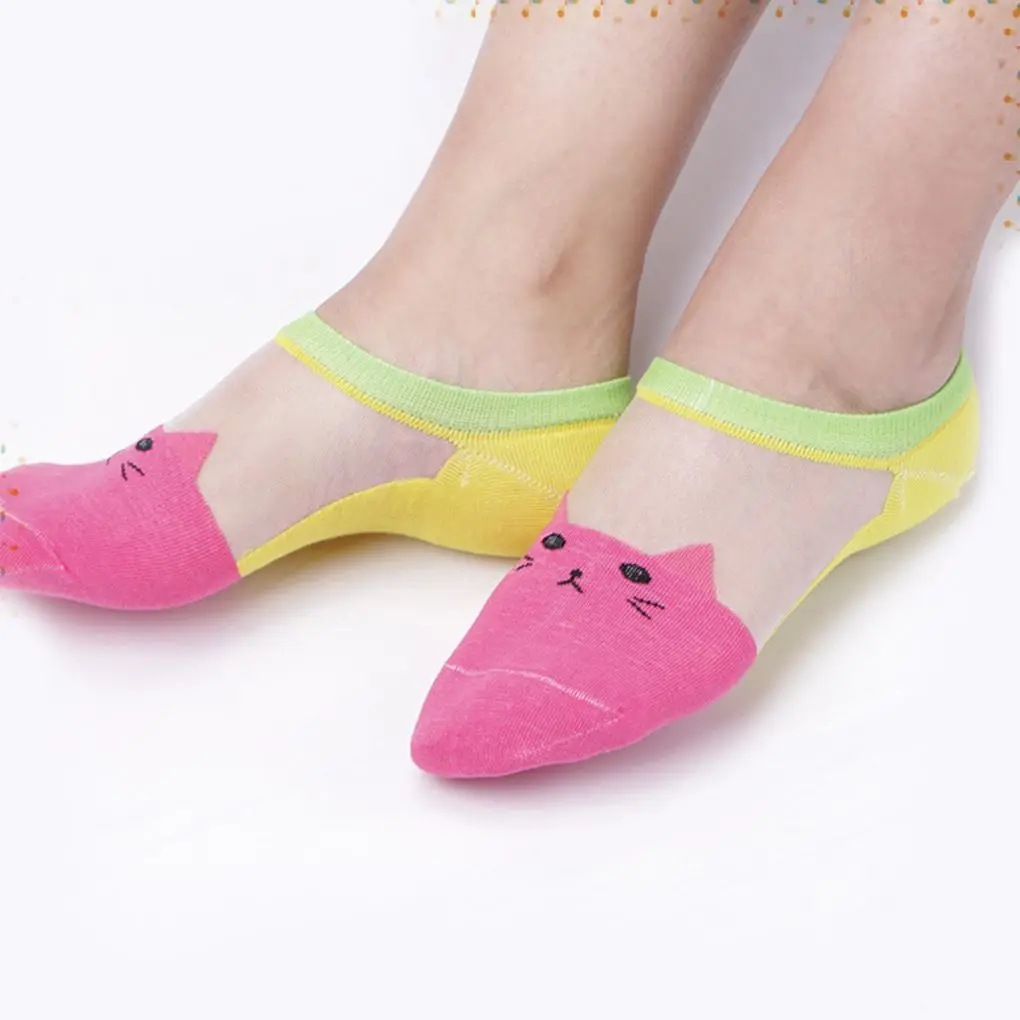 

Cute Spring and summer Women New cartoon cat Cat Pattern Crystal Silk Socks Ultrathin Transparent Low Cut Socks