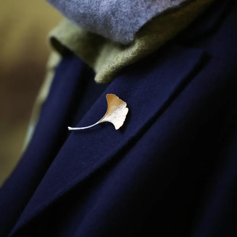 

Craftsmanship Ginkgo Leaf Brooch Chinese Retro Minimalist Temperament Sweater Pin Accessories Men and Women Charm Jewelry