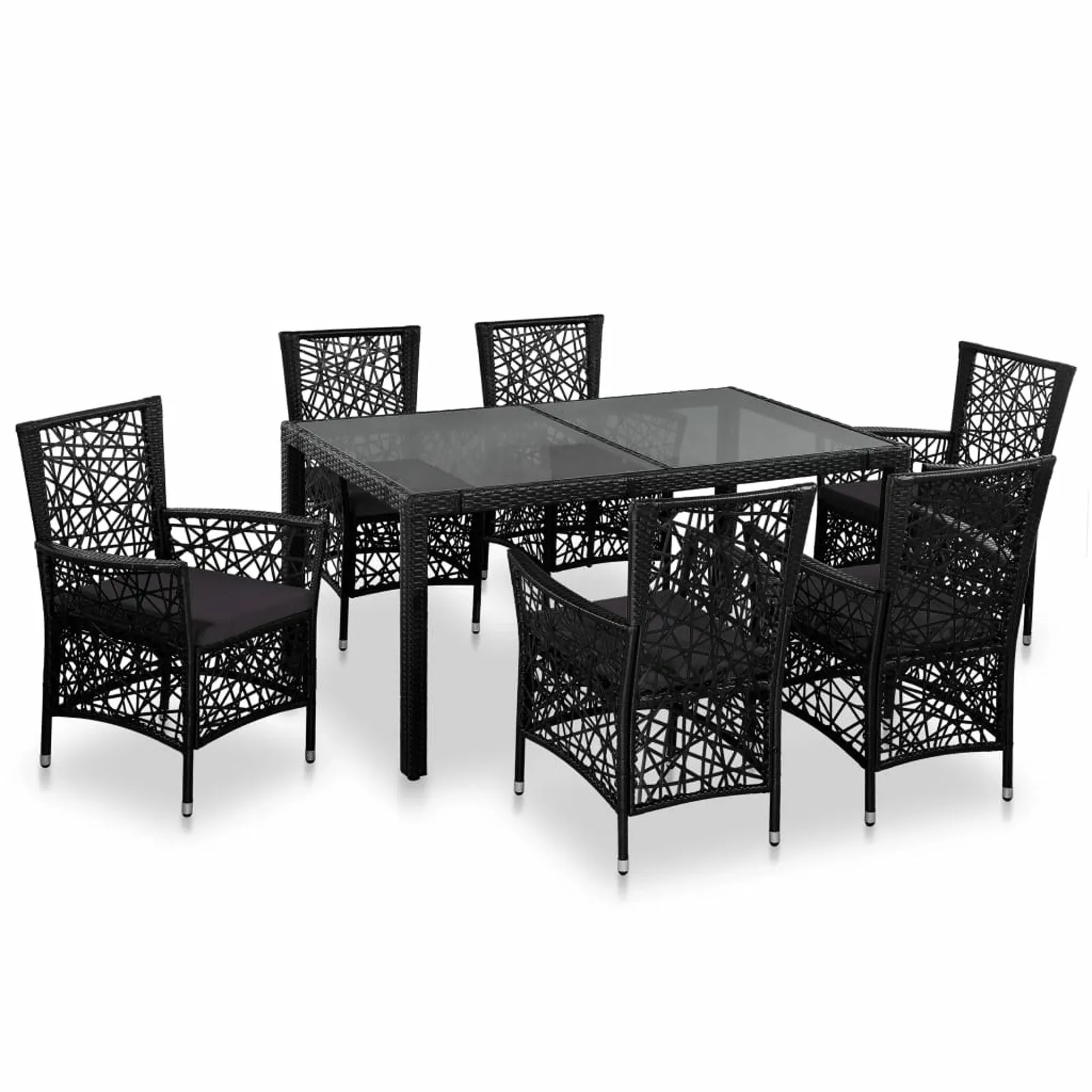 

7 Piece Outdoor Dining Set Poly Rattan Black