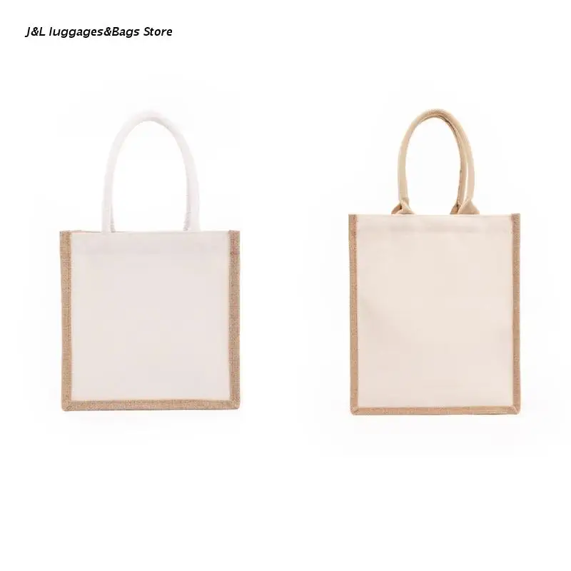 

Blank Burlap Jute Tote Bags with Handles Wedding Bridesmaid Gift Bags Embroidery DIY Art Crafts Reusable Grocery Organizer