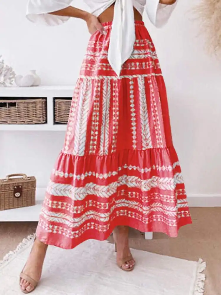 

2022 Maxi Long Vestidos Oversized Casual A-line Robe ZANZEA Fashion Bohemian Printed Sundress Women Elastic Waist Holiday Skirts