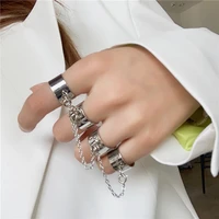vg 6 ym punk cool hip pop rings multi layer adjustable chain four open finger rings alloy man rotate rings for women party gift
