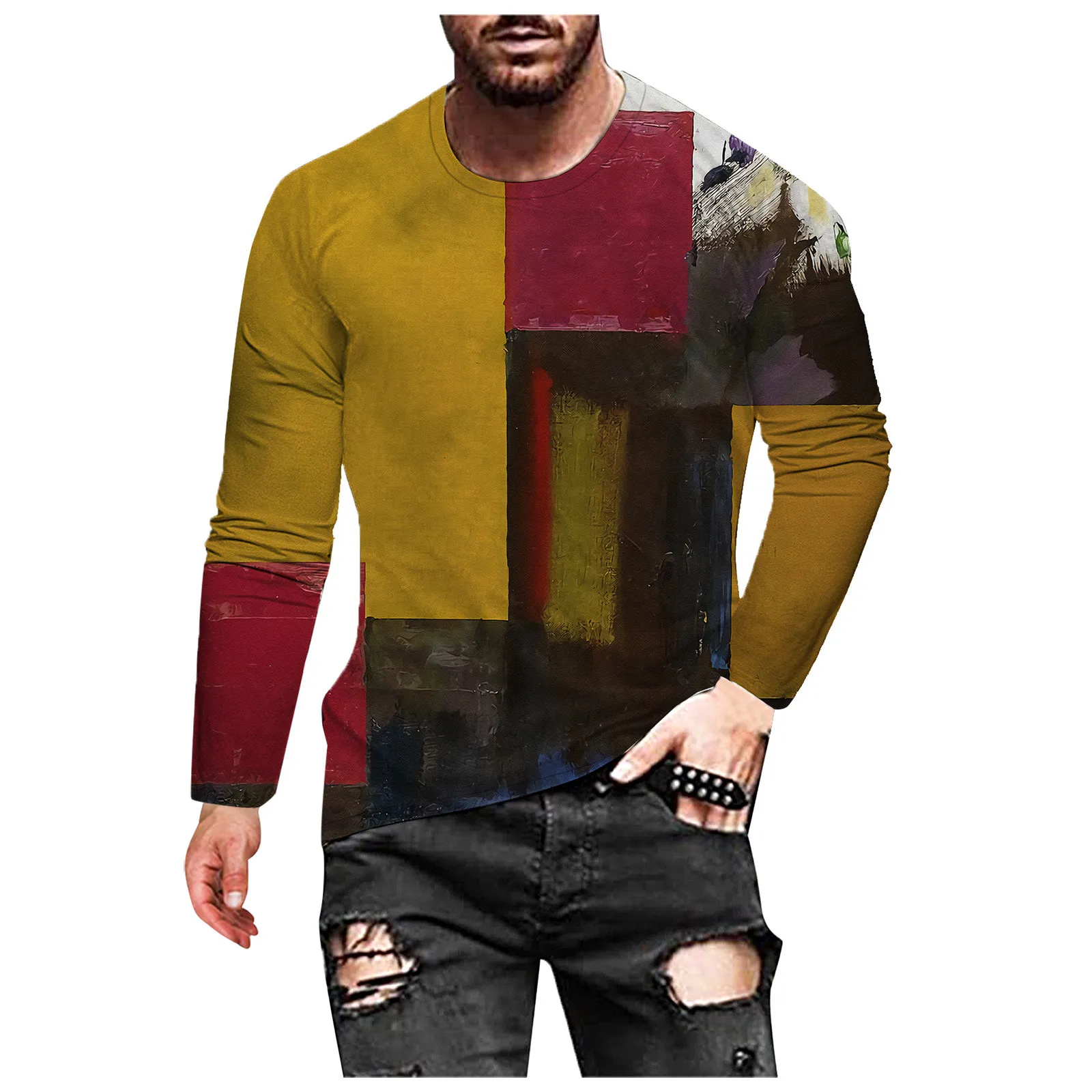 

Spring Autumn Men Oversized Retro Long-Sleeved T-shirts Fashion Streetwear Ethnic 3D Printed O-Neck Loose T-shirt Camiseta 5XL