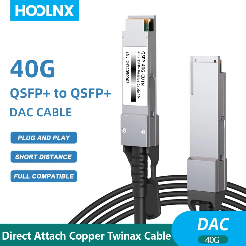 Фото Кабель ЦАП HOOLNX 40G QSFP+, медный пассивный Twinax с прямым креплением 0,5–7 м, совместимый с Cisco, Huawei, HPE, Juniper, MikroTik, U №1