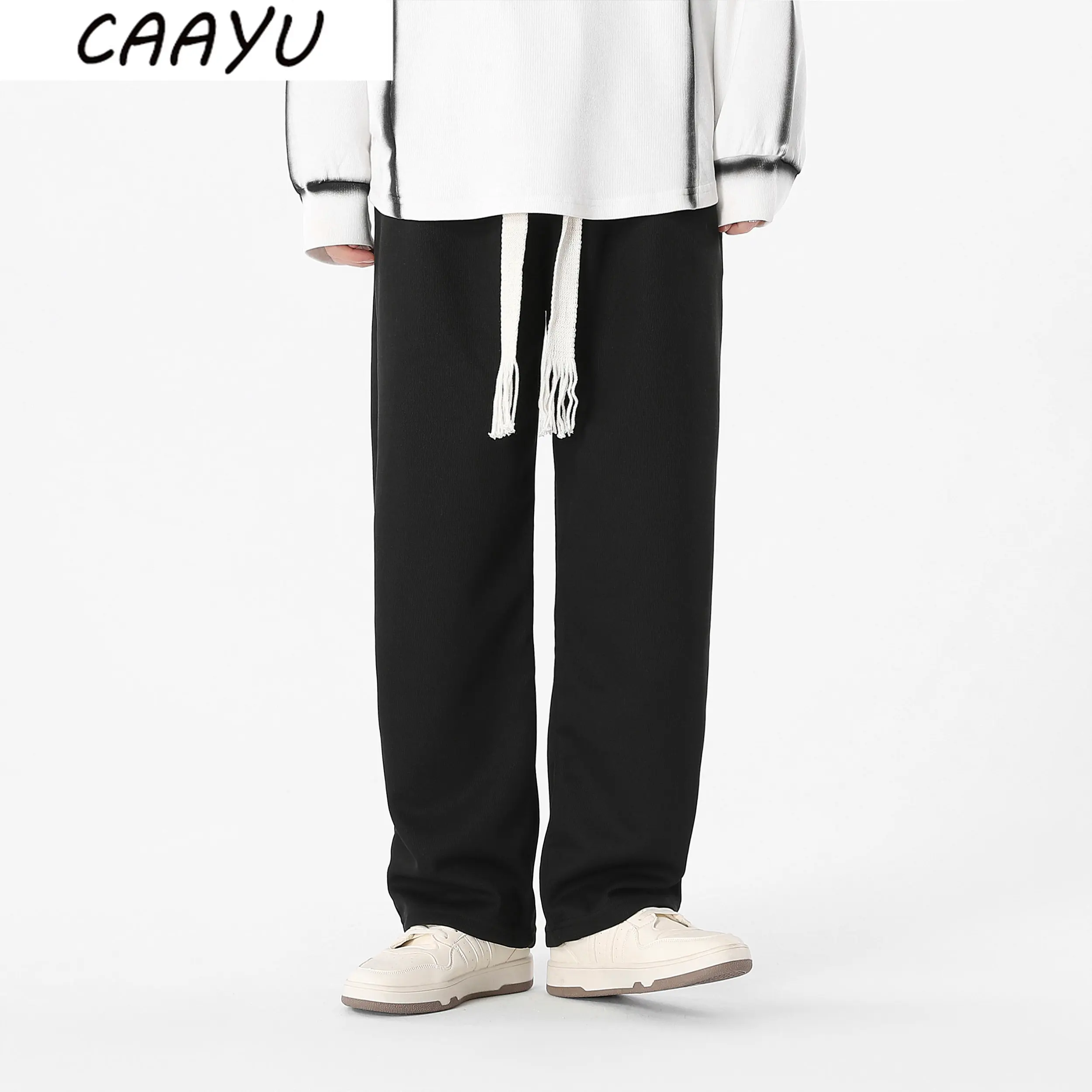 

CAAYU 2023 Spring New Streetwear Men Korean Fashion Y2k Loose Straight Wide Leg Pants Male Brand Clothing Black Gray Cargo Pants