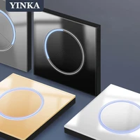 yinka light switch for home crystal tempered glass switch panel circular ring led light 8686mm home improvement 1 4 gang 2 way