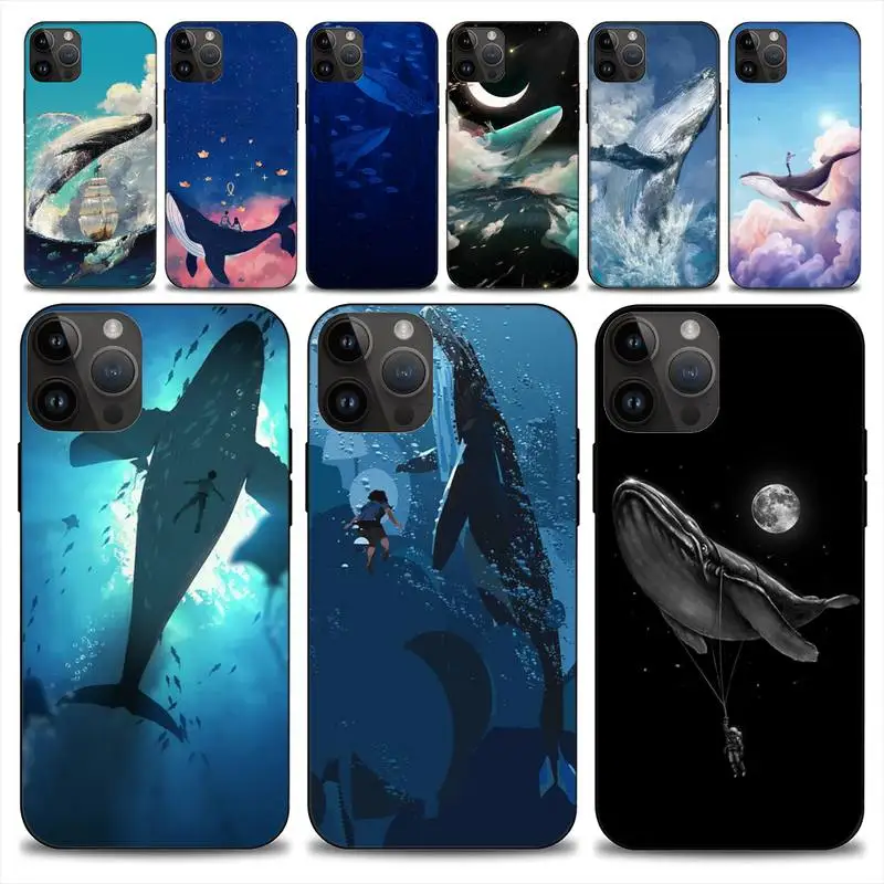 Charming whale paint Phone Case For iphone 14 13 12 11 Pro Max Mini X 7 8 Soft Case