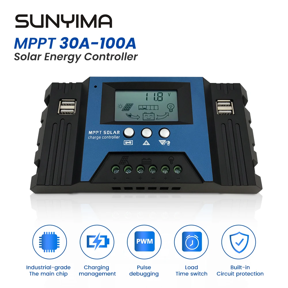 

SUNYIMA MPPT Solar Charge Controller 12V 24V 30A 40A 50A 60A 100A Solar Controller Solar Panel Battery Regulator 4 USB 5V LCD