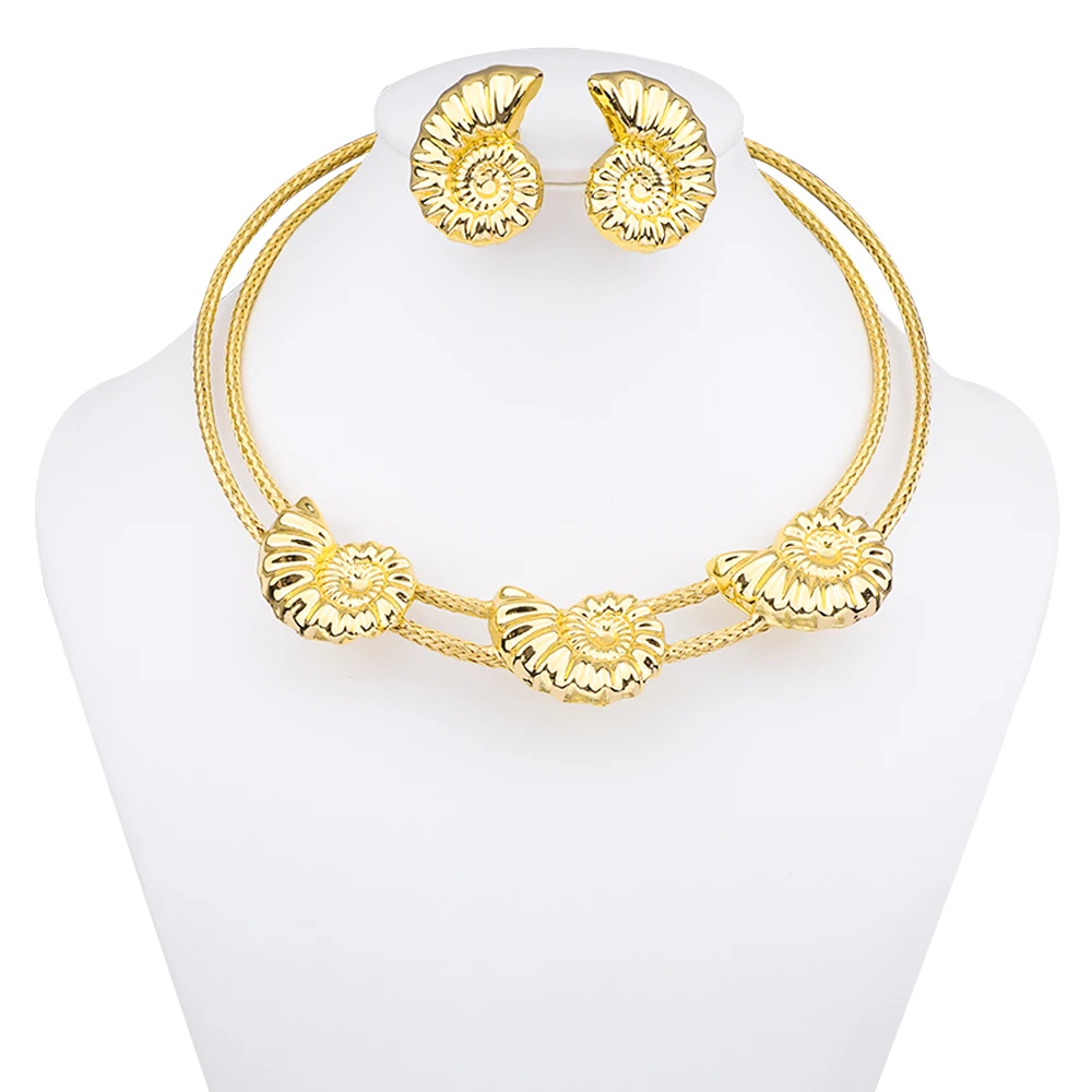 

Dubai Luxury Gold Color Women's Necklace and Earrings Bridal Wedding Jewelry Set for Women African Jewelry Gift