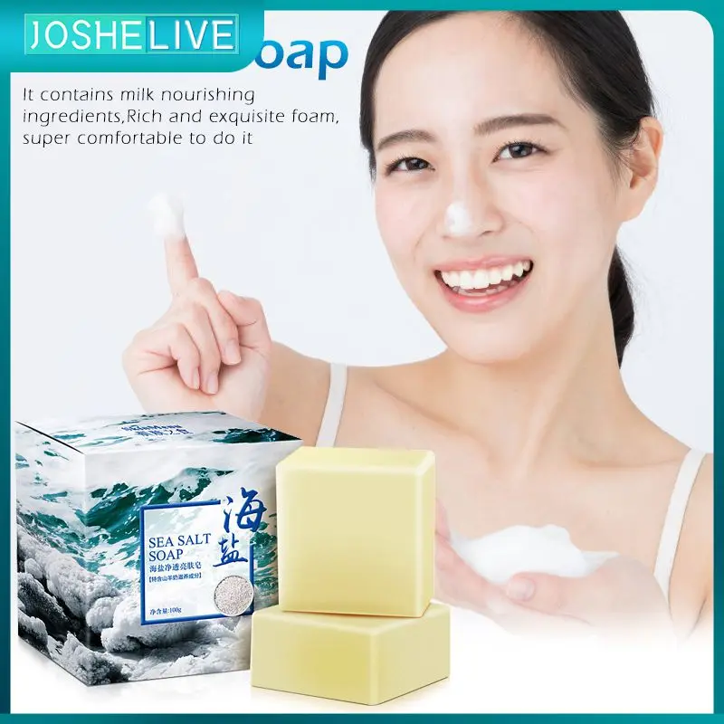 

1PC Sea Salt Soap Goat's Milk Handmade Soap Natural Ingredients Clears Pores Remove Mites Pimple Pores Acne Repair the Skin