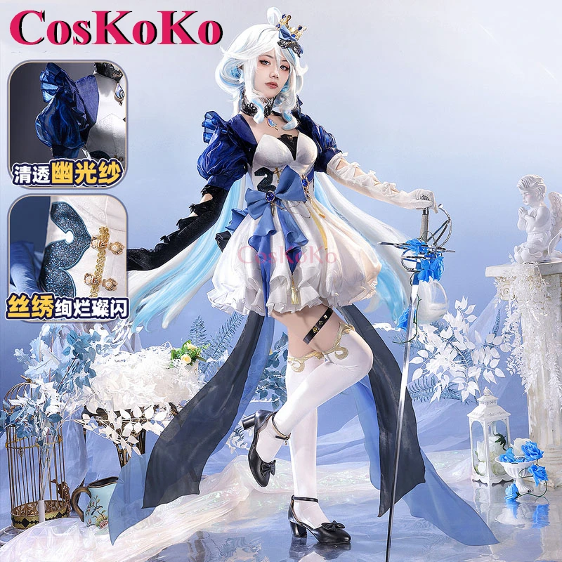 CosKoKo Furina Косплей Игра Genshin Impact Костюм Аквамарин Алиса Великолепное Милое Платье