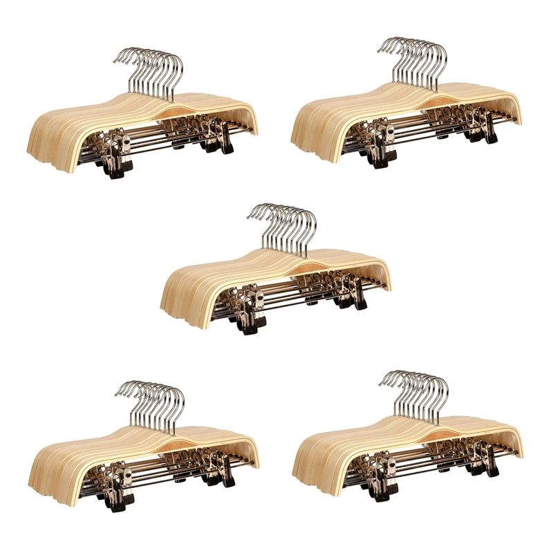 New 50 Pack Solid Finish Wooden Trousers/Skirt Hangers With Anti-Rust Clips Coat Clothes Hangers