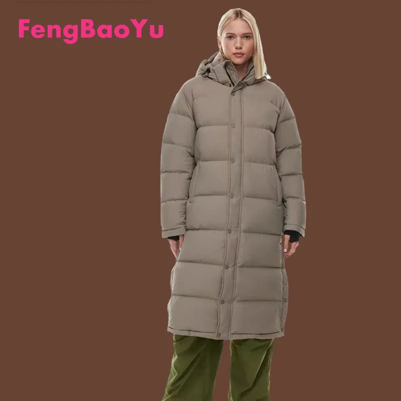 

Женский длинный пуховик с капюшоном Fengbaoyu, пуховик белого гусиного цвета, мягкое пальто, очень Холодная Теплая Верхняя одежда для улицы, для зимы