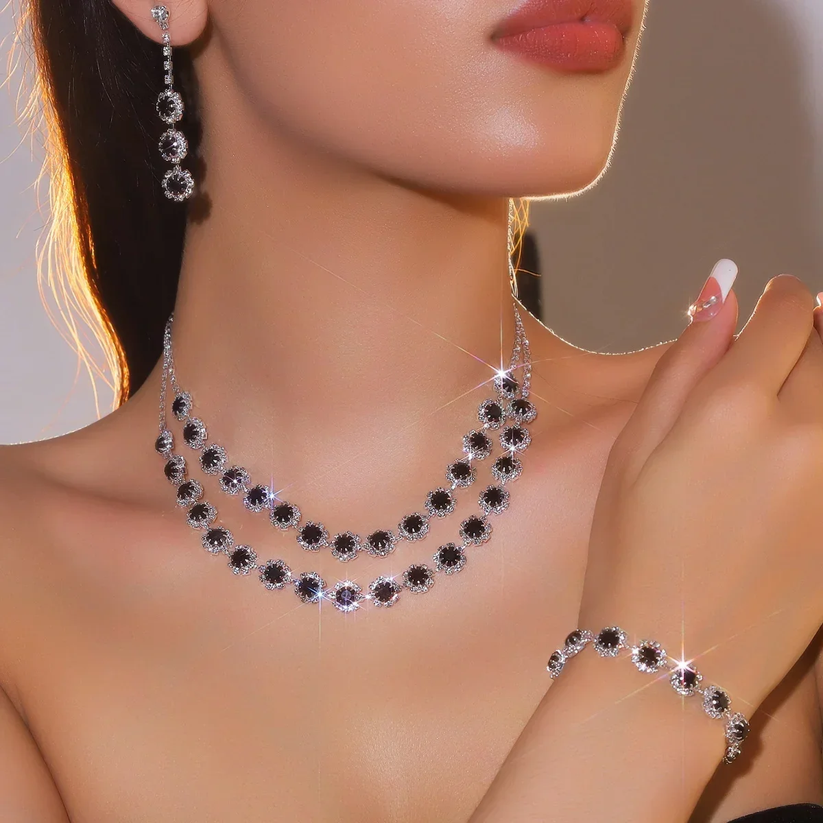 Модное полное бриллиантов разноцветное цветочное ожерелье серьги браслет из