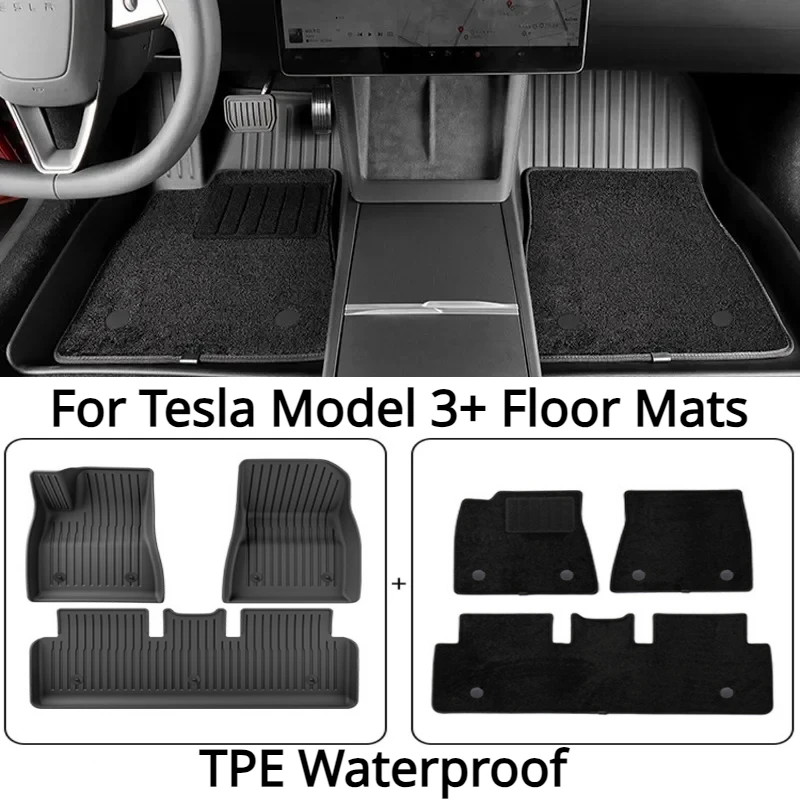 

For Tesla Model 3+New Floor Mats TPE Waterproof Wear-resistant Double-layer Foot Pads 6pcs Car Interior Modification Accessories