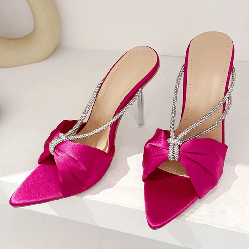 

Женские блестящие шлепанцы SAVANAH на тонком высоком каблуке 11 см, со стразами и острым носком, женские шлепанцы с открытым носком, 2023