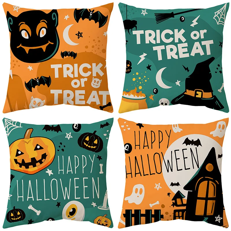 

Cartoon Halloween Cuddly Pillow Case Home Items Sofa Decor Holiday Headboard Back Cover Square Pillowcase Funda Cogines De 45x45