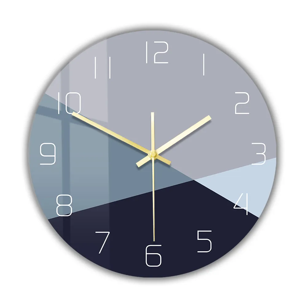 

Blue and Grey Minimalist Art Round Wall Clock Modern Design Simple Timepieces Cold Tone Color Silent Quartz Clock Wall Watch
