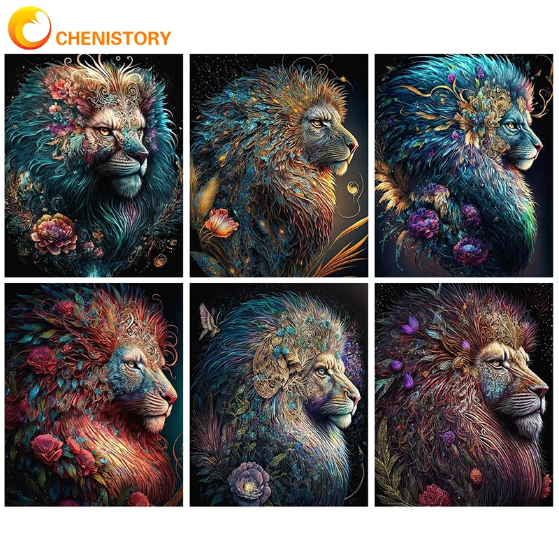 

CHENISTORY DIY Painting By Numbers Kits 60x75cm Coloring By Numbers Animal Lion On Canvas Frame Digital Painting Home Decor