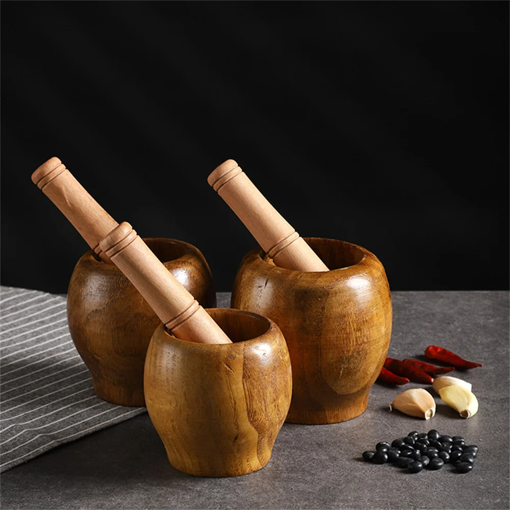 

Solid Wood Manual Garlic Press Garlic Grinding Slicer Chopper Garlic Jar Green Pepper Beating Bowl Grind Cooking Gadgets tools