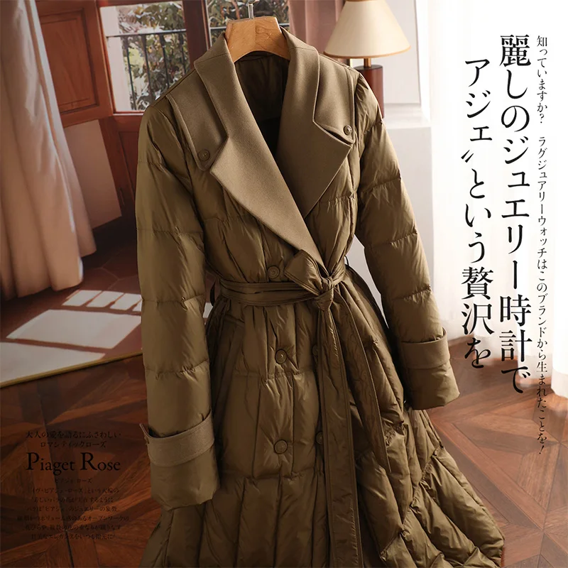 High-quality Casaco Feminino Inverno 2022 90% White Duck Down Long Jackets for Women Autumn/Winter High Street Adjustable Waist